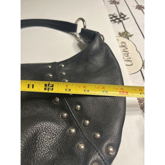 Black Leather Silver Studded Hobo Bag Purse By Franco Sarto - Picture 8 of 16